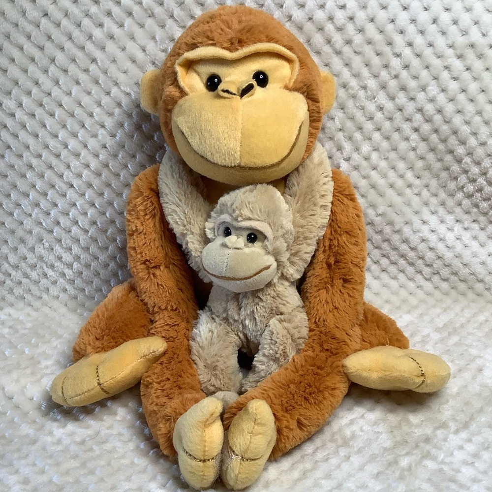 Animal Alley Plush Monkey Set Adult and Baby Stuffed Animal Toy Hook Loop Hands